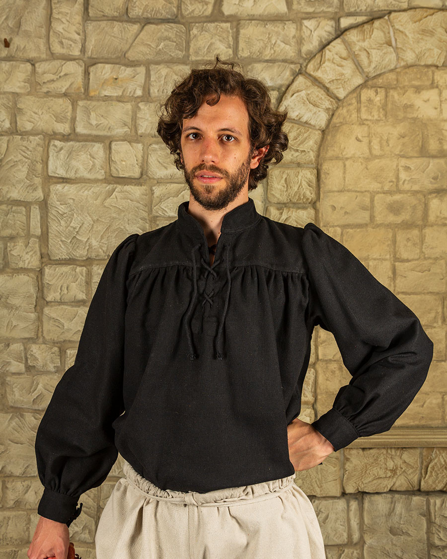 Medieval shirt with ties model Ansgar, black color