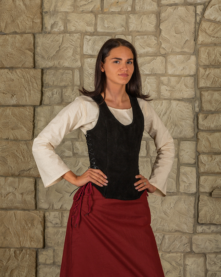 Medieval bodice in black suede model Lisa