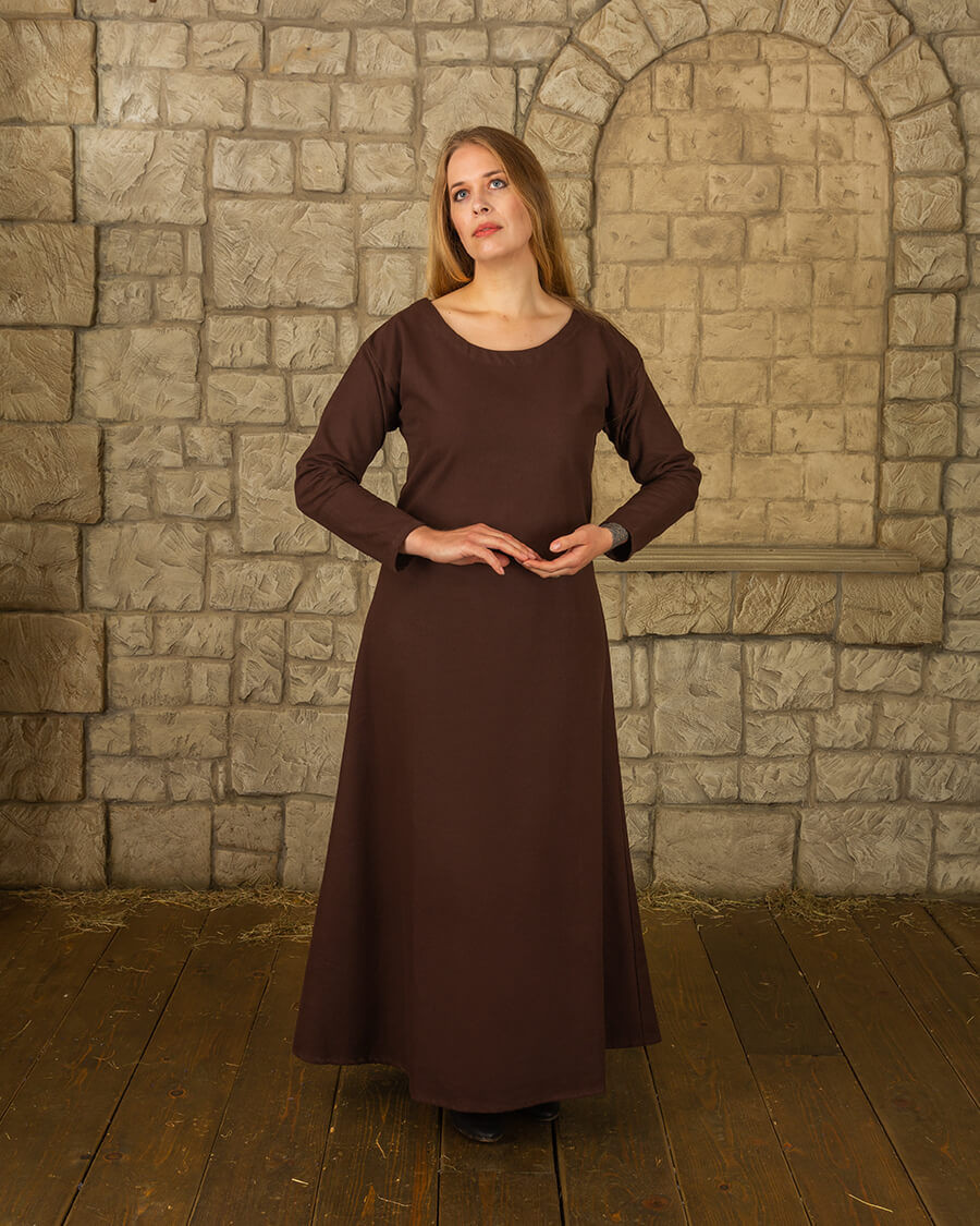 Medieval dress in premium cotton model Lenora, brown
