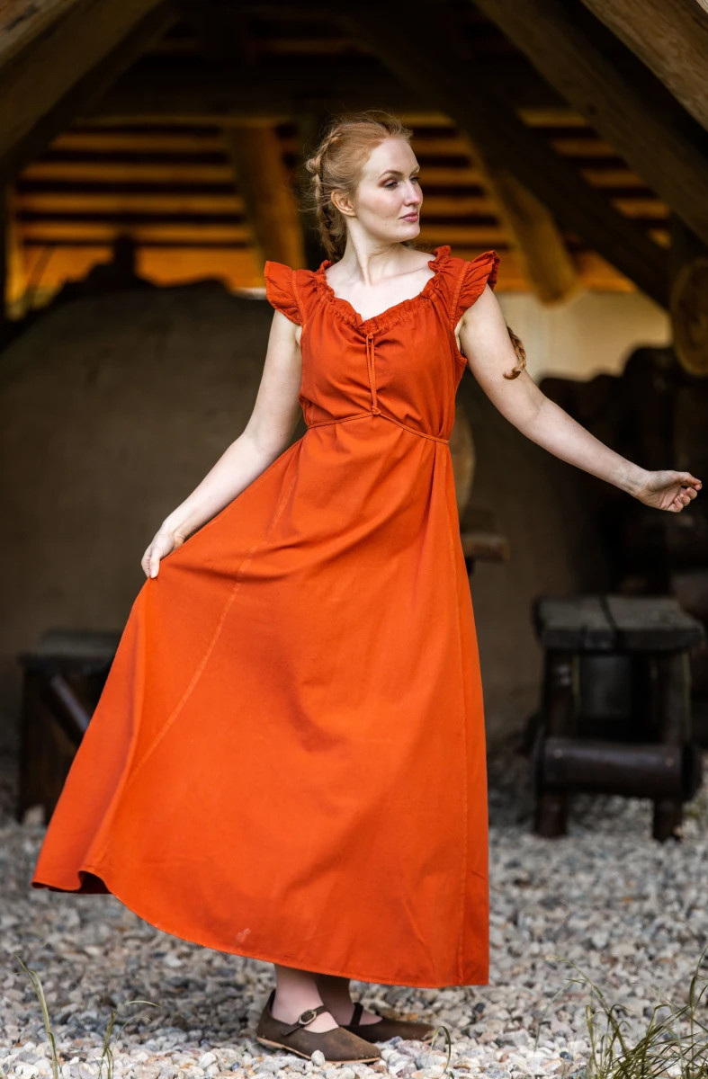 Long medieval dress model Clara, dark orange color