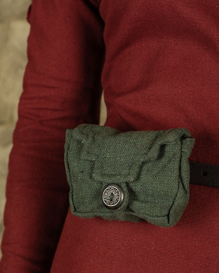 Small medieval belt bag Borchard model, green cotton