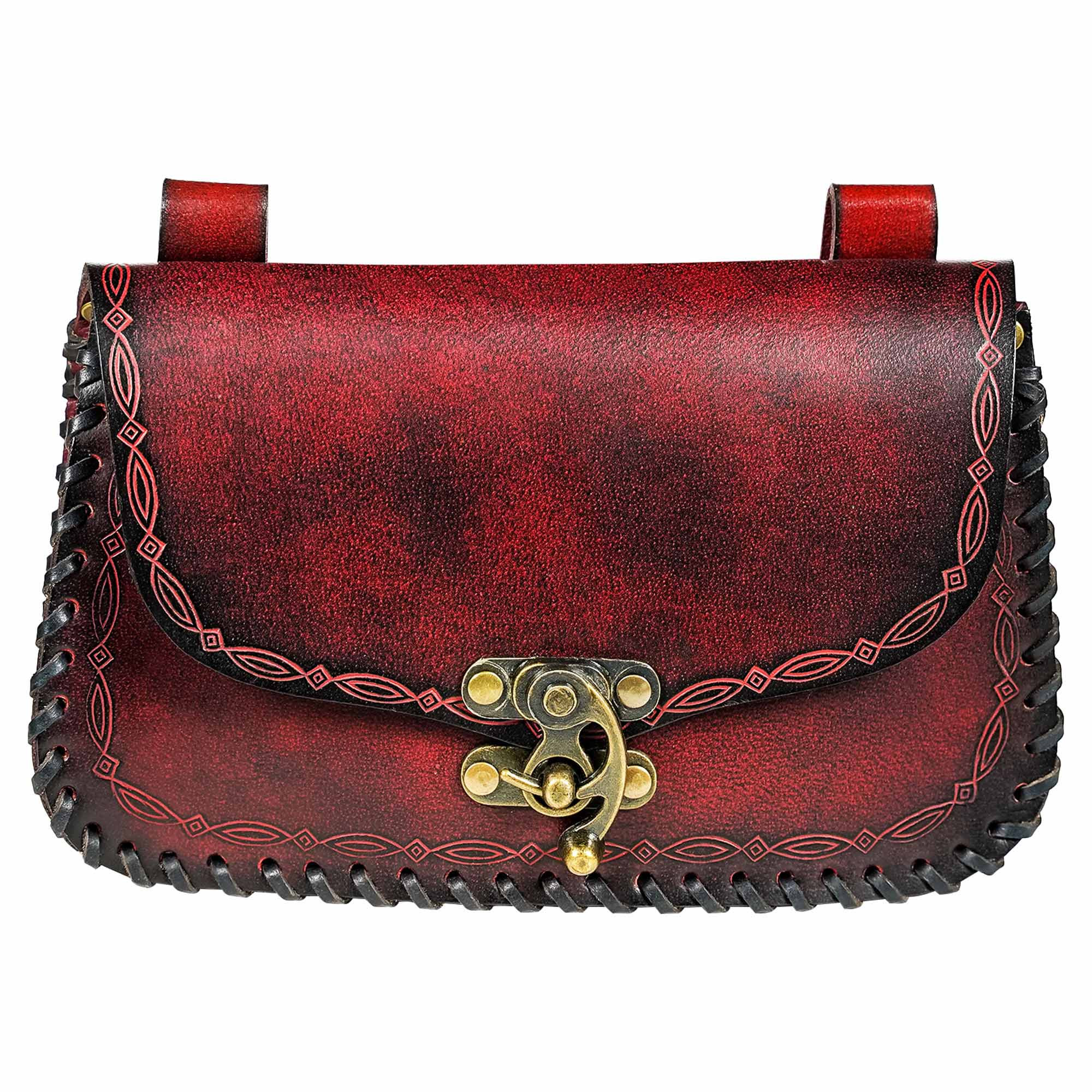 Bag of the Medieval Sorcerer, type fanny pack, in leather - Garnet