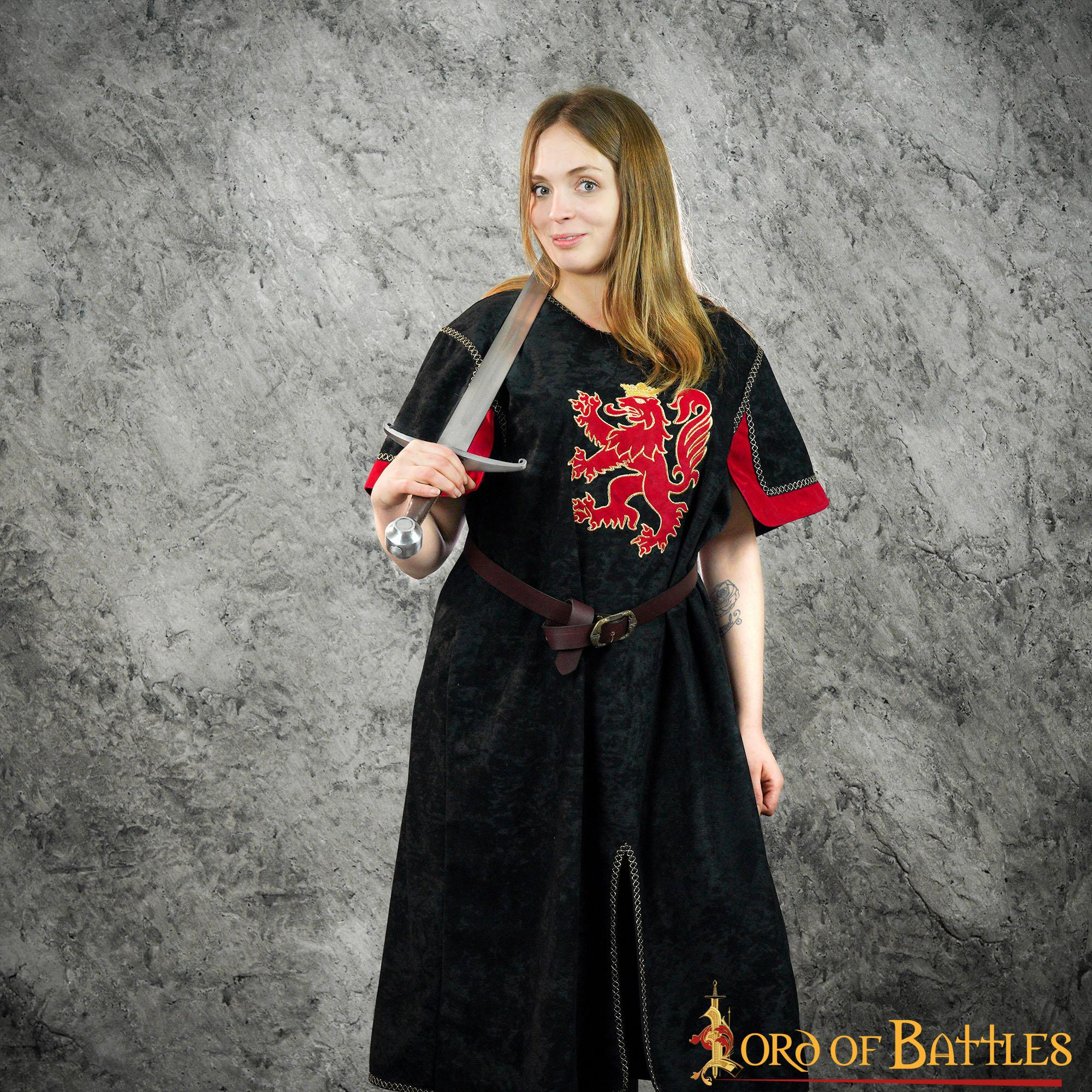 Black medieval tunic with rampant lion