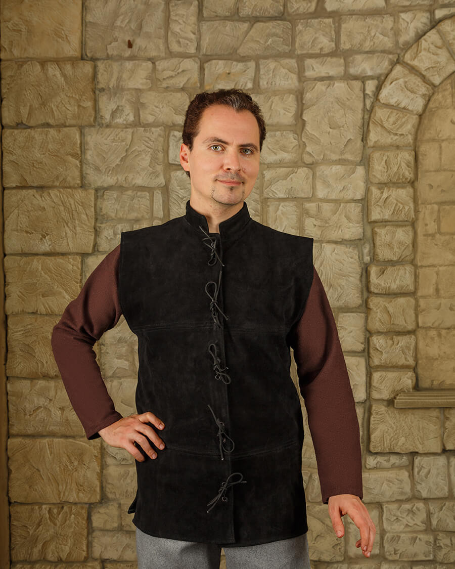 Renaissance Laertes vest in black suede