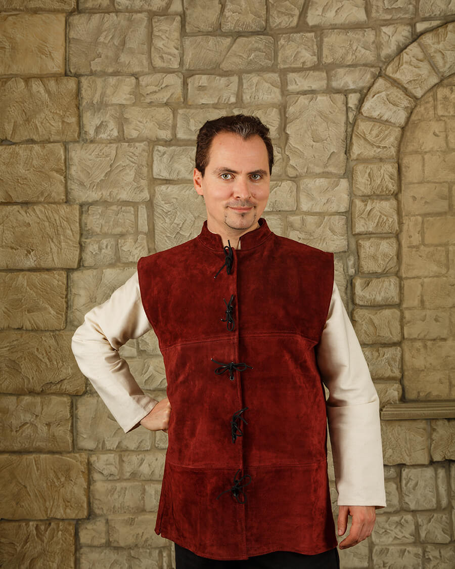 Laertes Renaissance Vest in burgundy suede