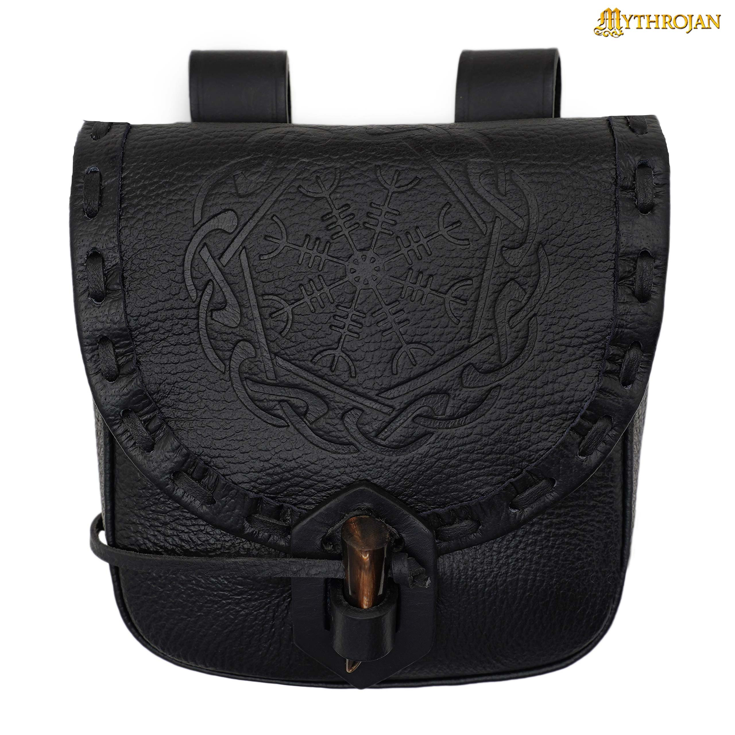 Norse bag embossed Aegishjalmur symbol, black leather