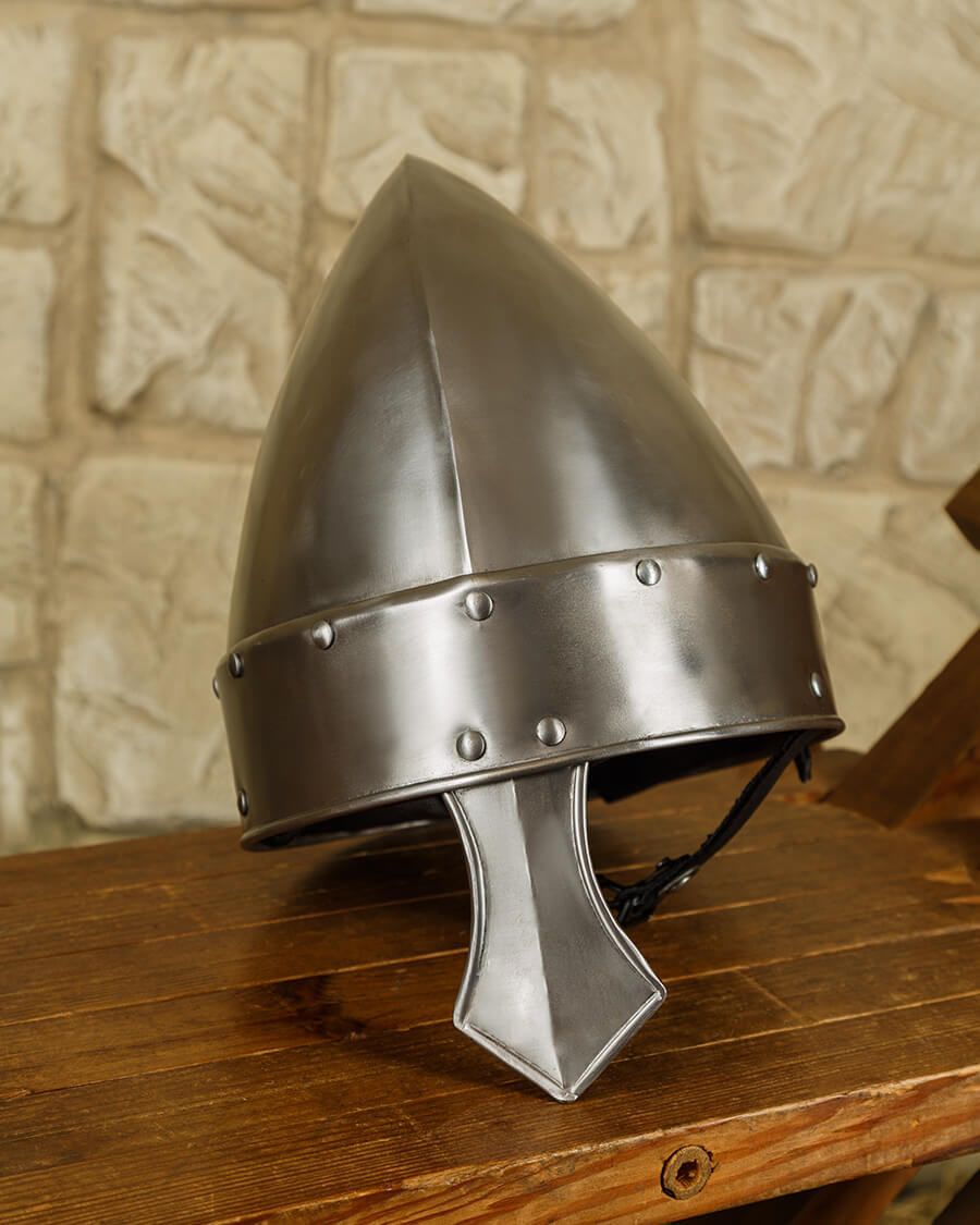 Norman helmet with nose Baldric model, polished steel