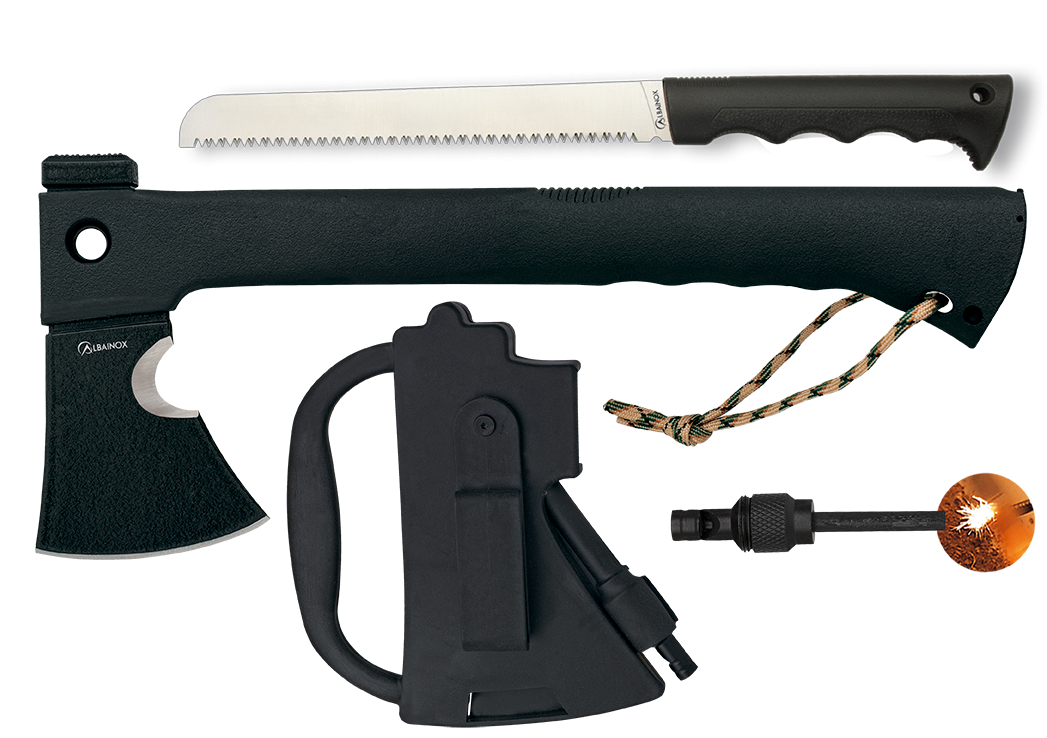 Albainox tactical axe, with flint and saw
