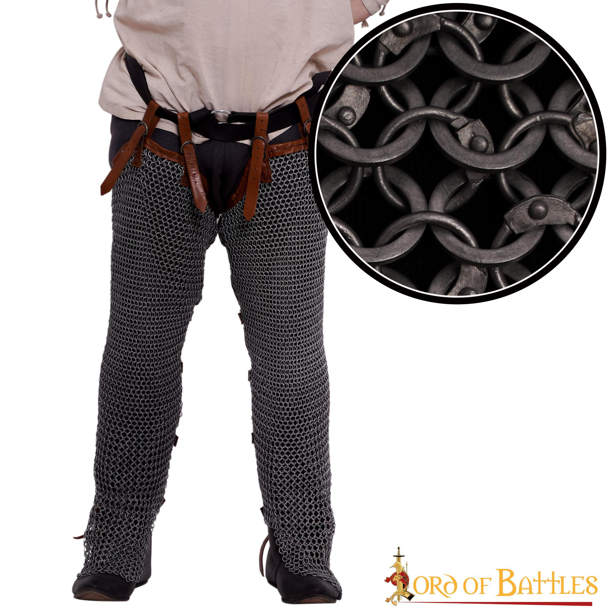 Steel chain mail pants with 9 mm rings.