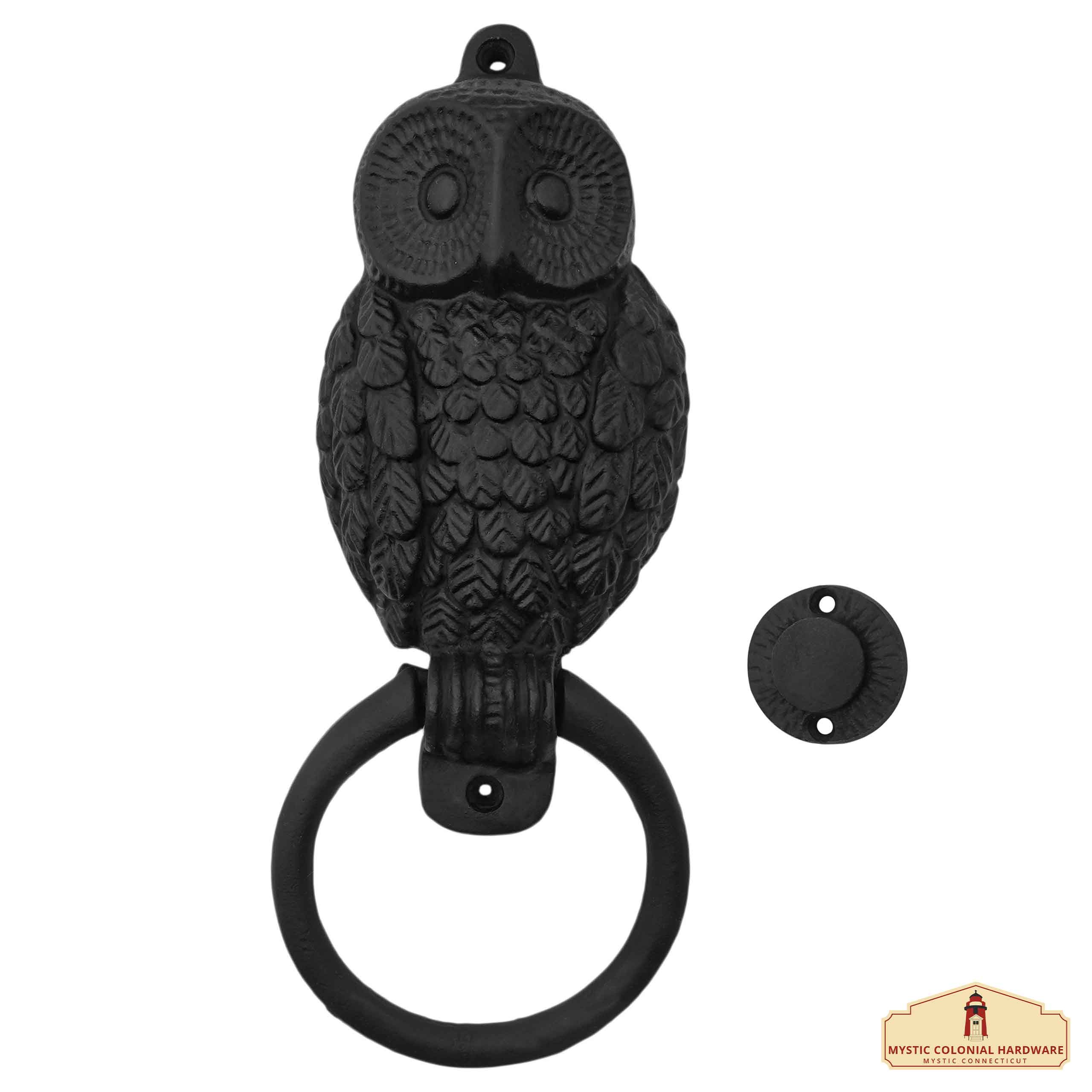 Medieval baroque owl style knocker, cast iron