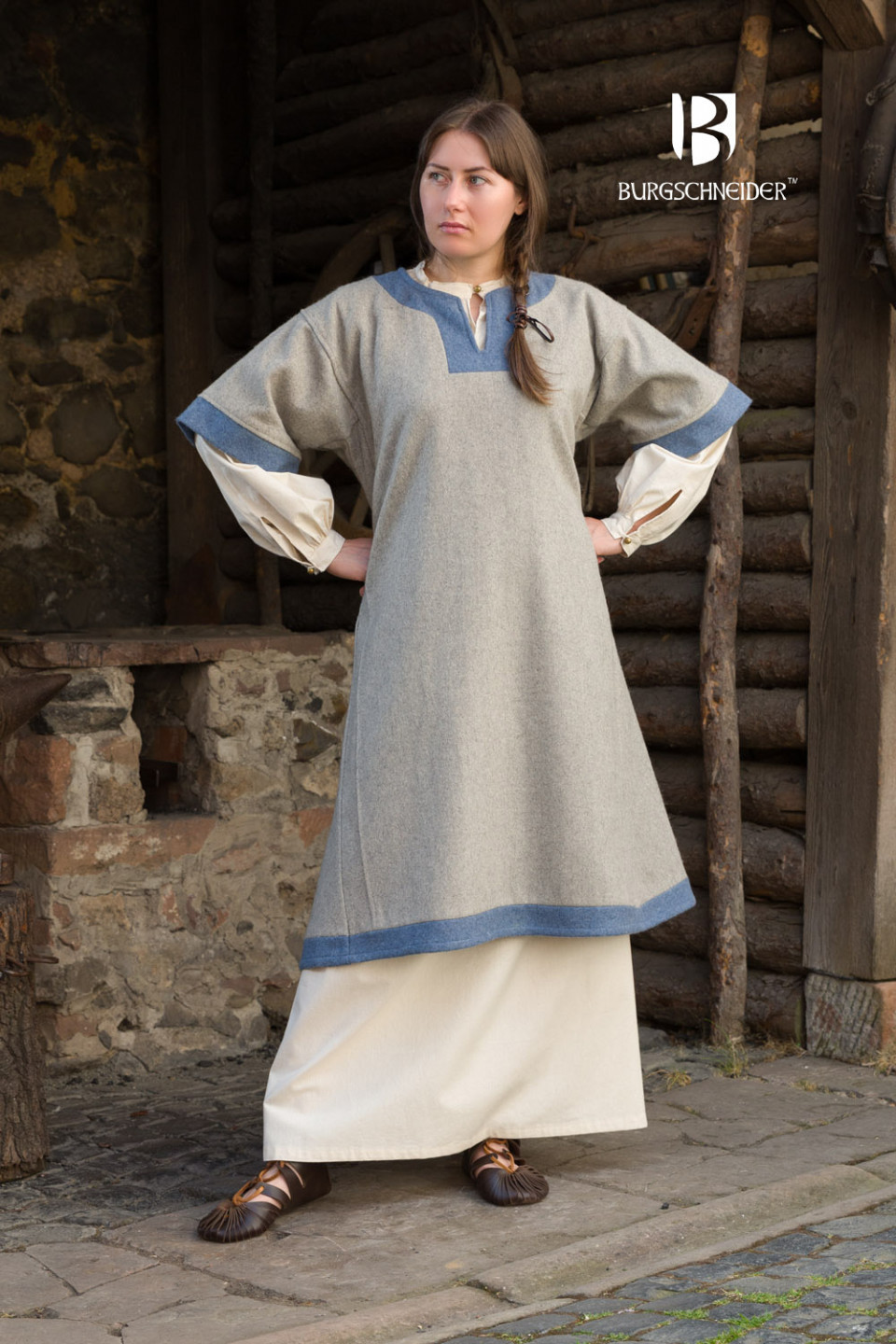 Medieval dress Rus Luiza model, Light blue-Grey