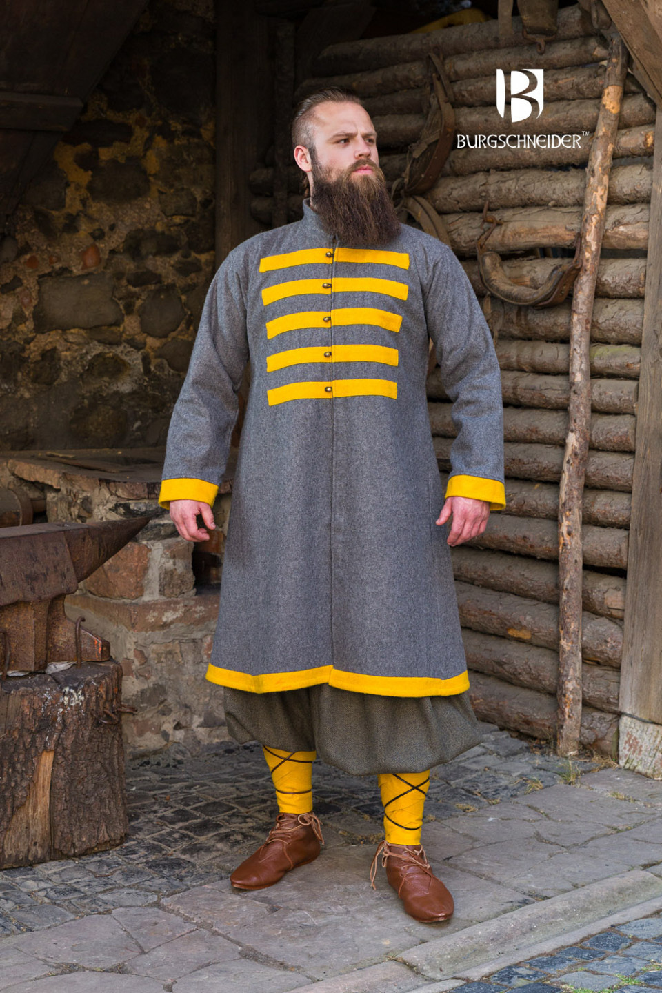 Medieval coat Rus Bartosz model, Dark Grey-Yellow