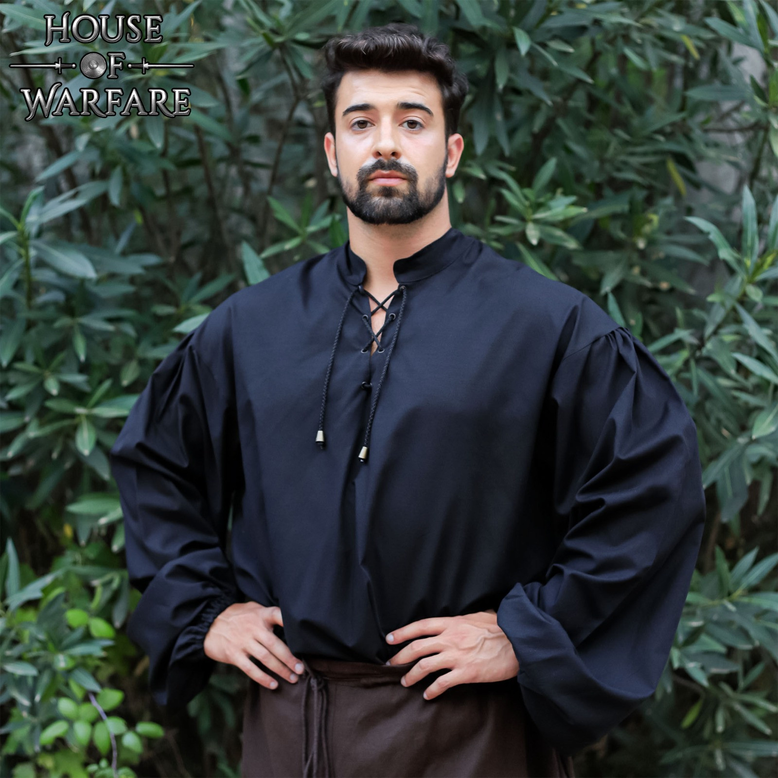 Medieval cotton shirt with laces, black.