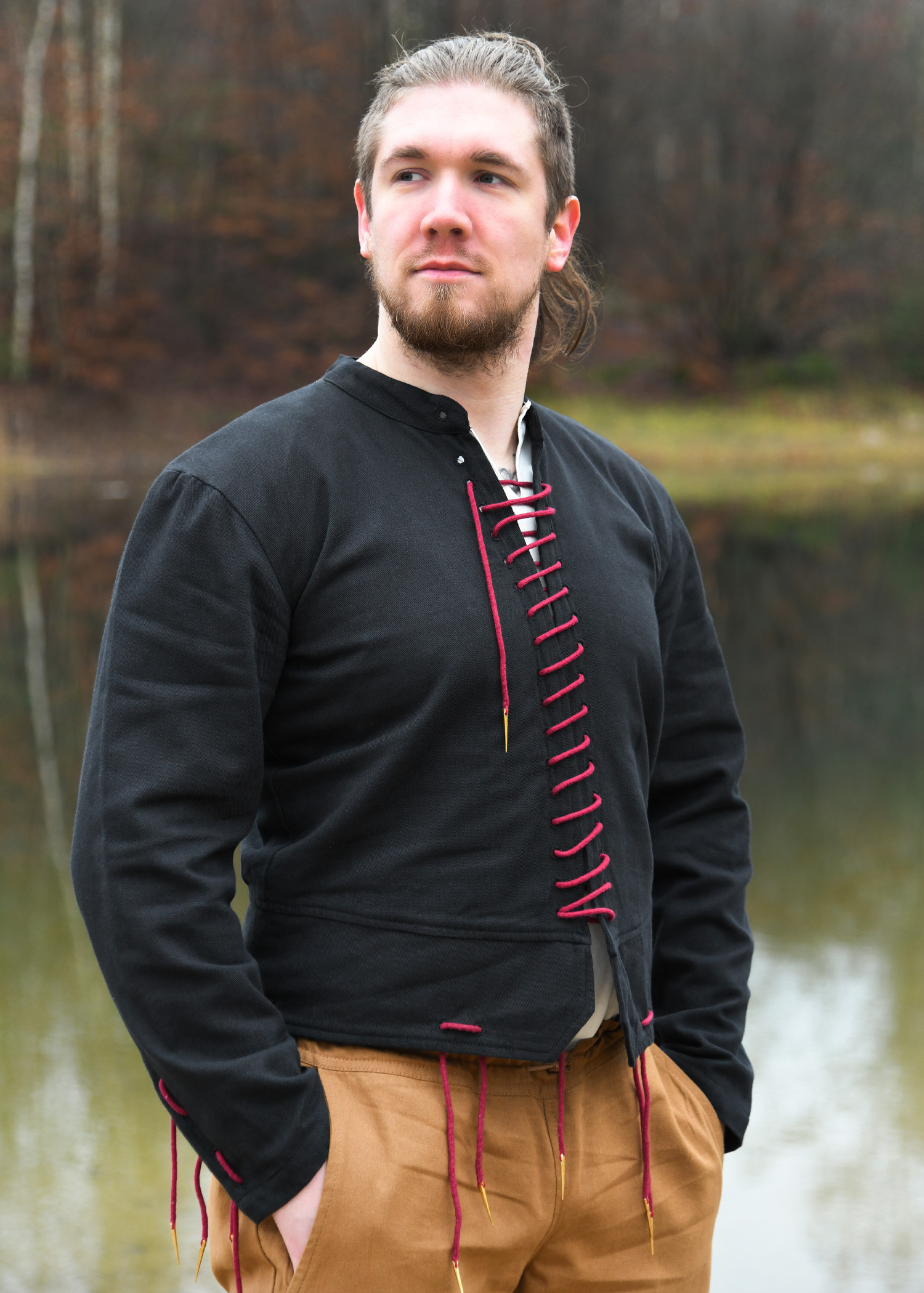 Black Bernhard medieval doublet with braided cords