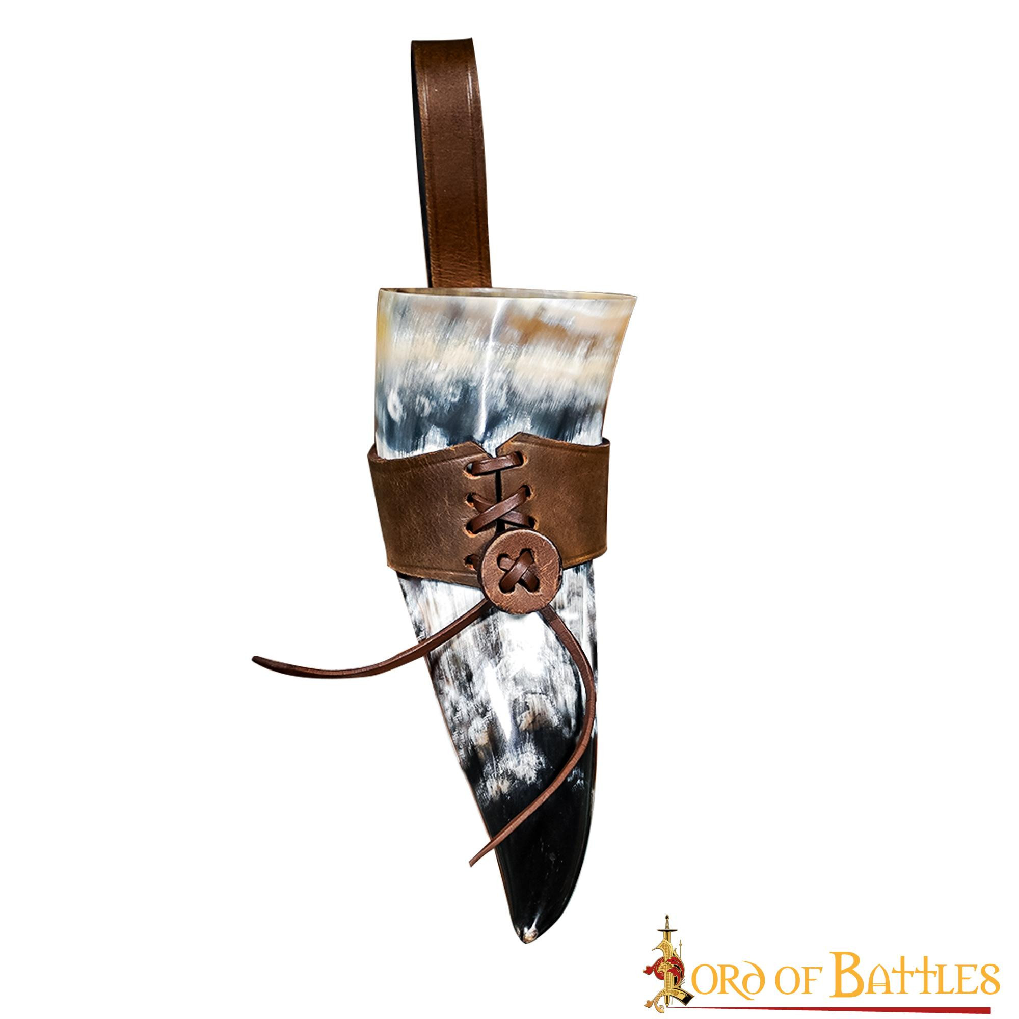 Viking drinking horn with leather baldric