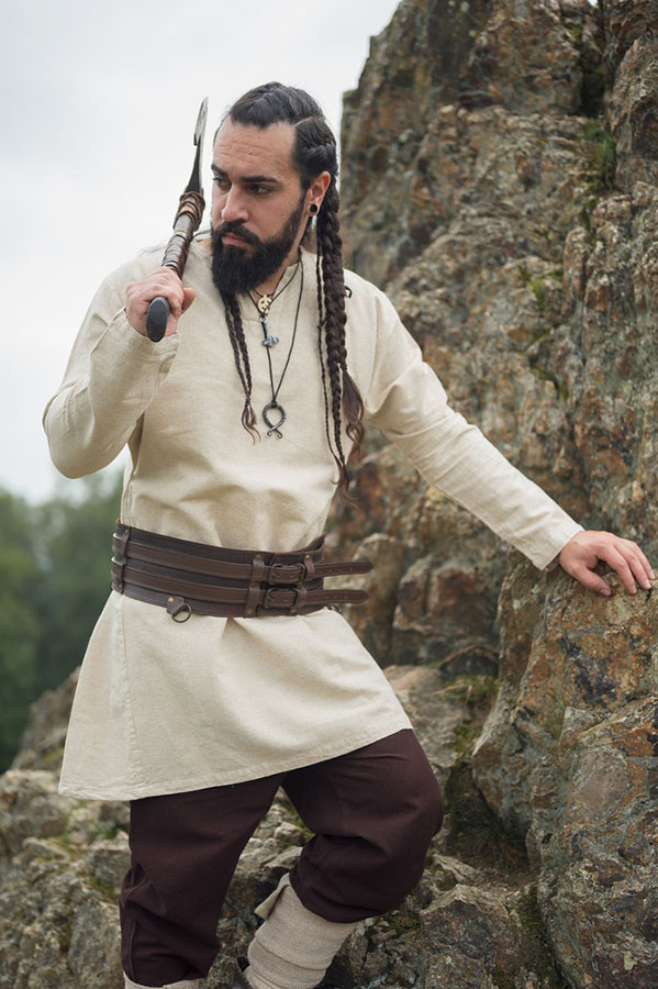 Viking linen tunic Ragnar model, natural white color
