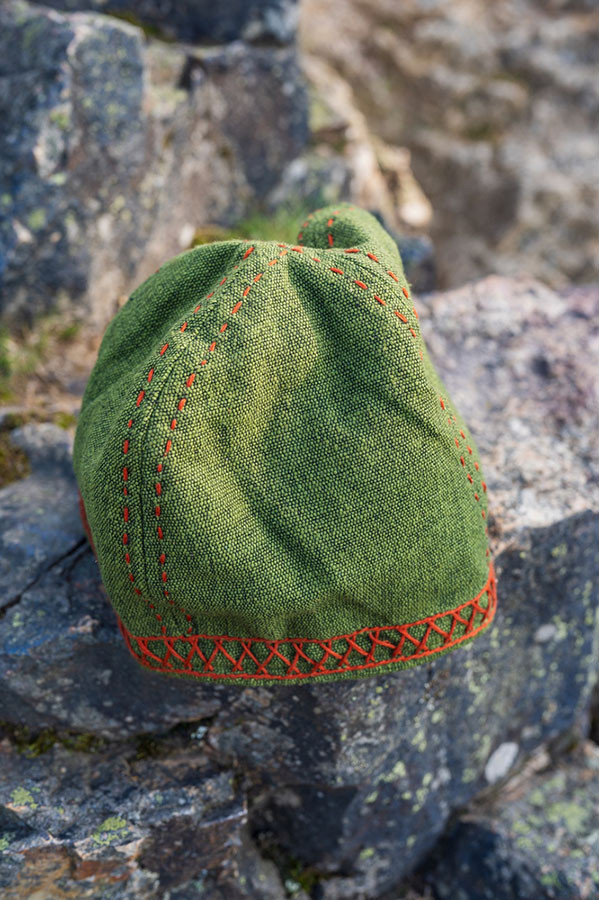 Green viking hat model Anders, with embroidery
