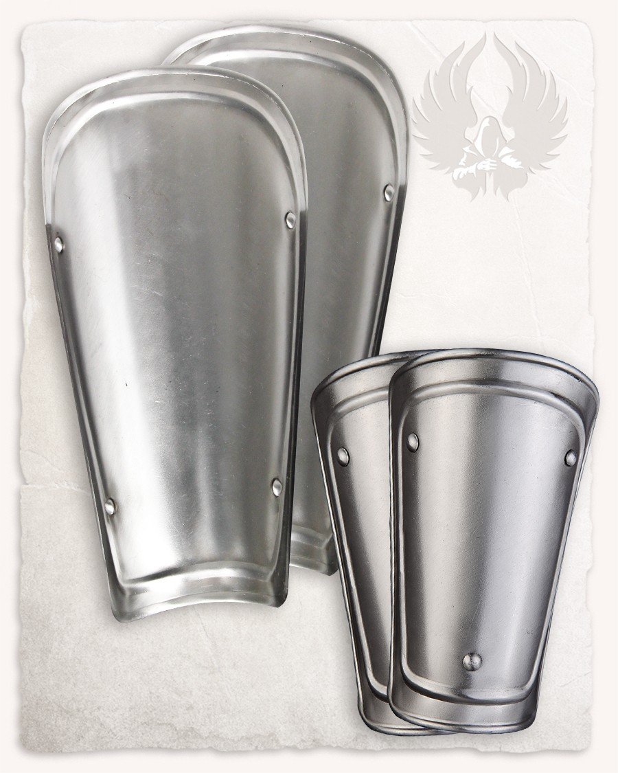 Adam model steel medieval bracelets and greaves set, polished finish