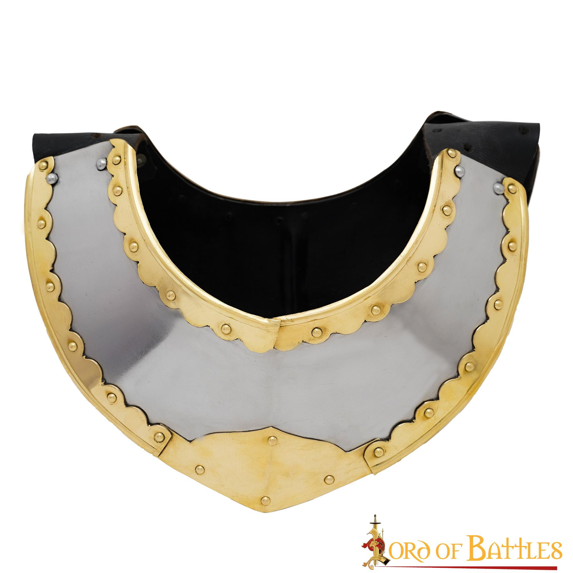 Medieval steel gorget Hussar model with brass edge