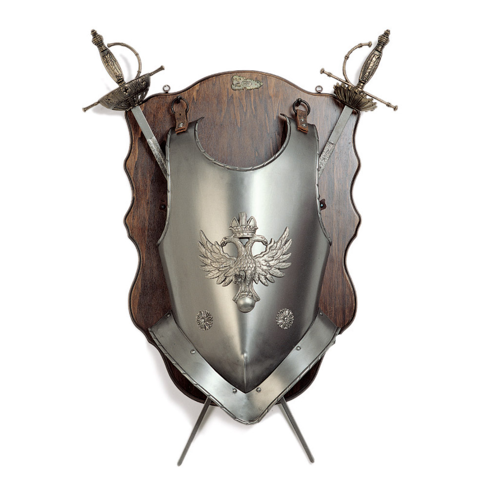 Wooden panoply with swords and eagle cuirass