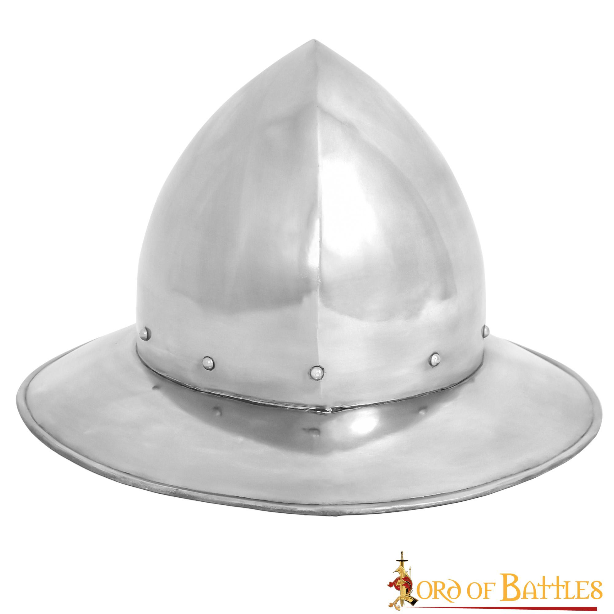 Medieval Kettle helmet in steel, polished finish