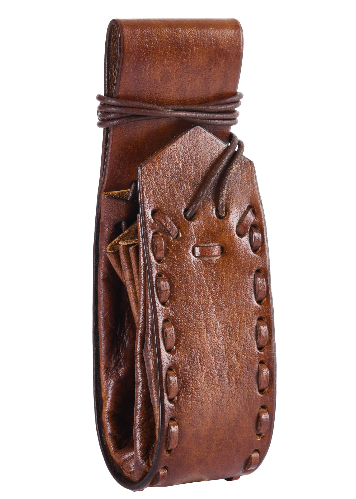 Medieval begging bag in brown leather