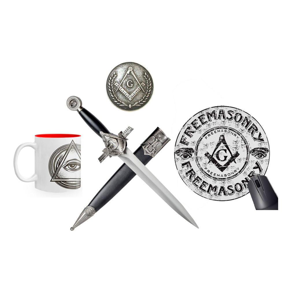 Masonic desk pack: Dagger, cup, paperweight and mat