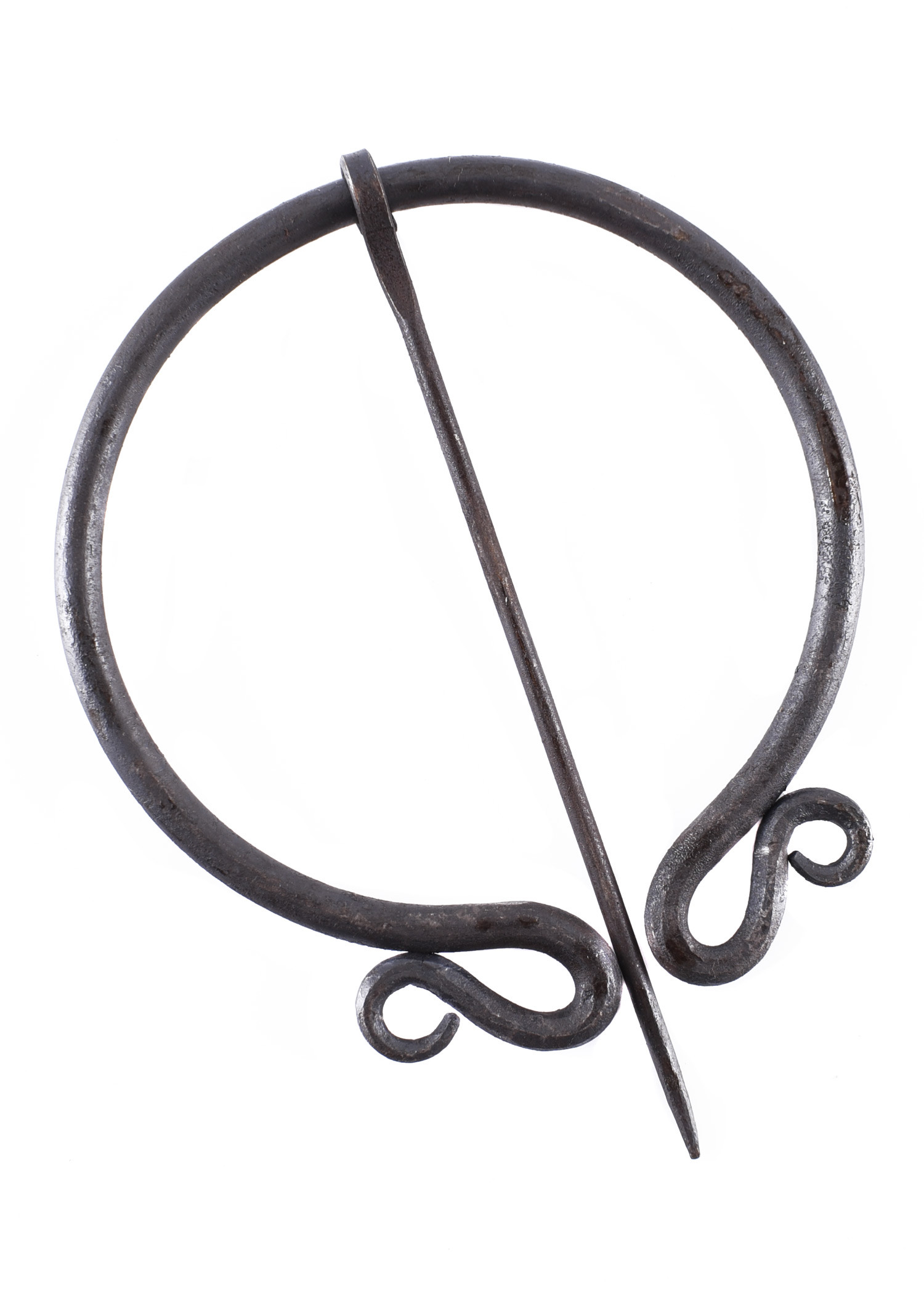 Hand forged medieval fibula double spiral design