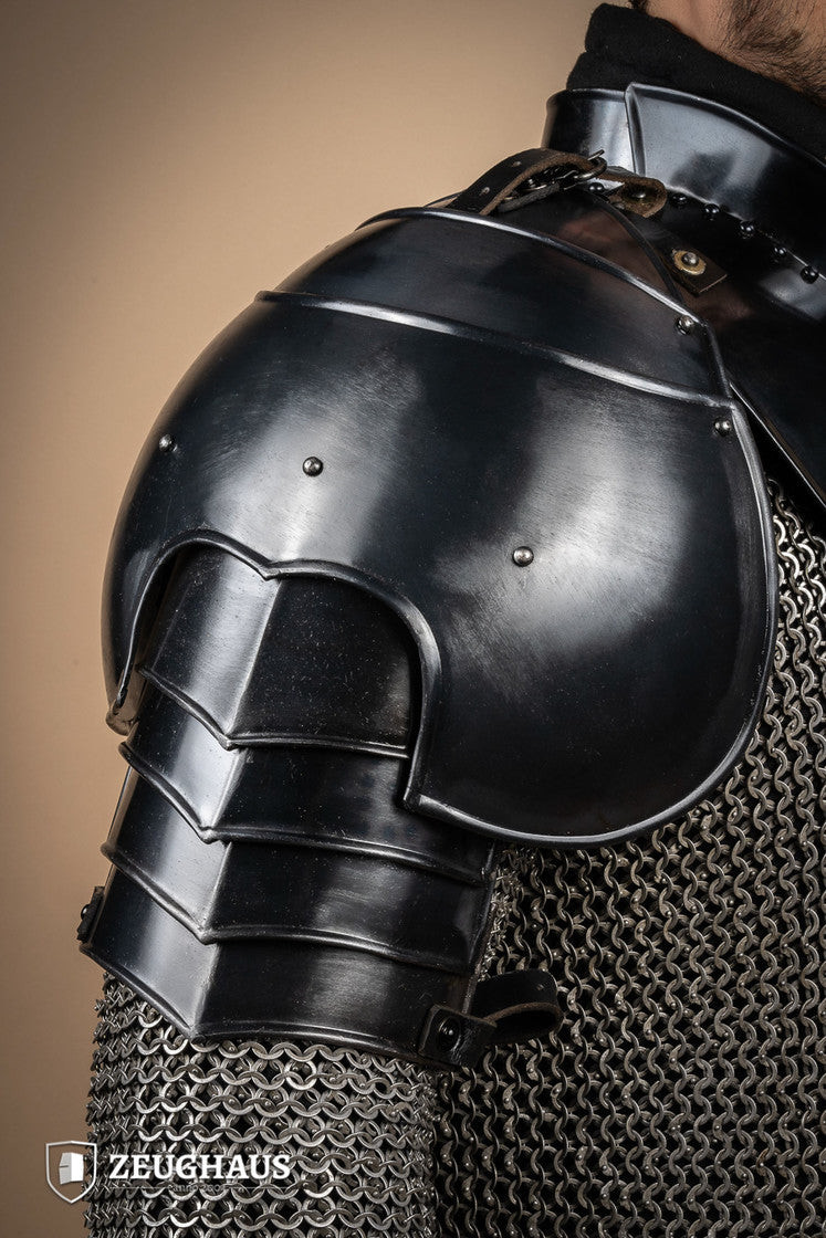 Pair of Medieval Knight shoulder pads, black finish