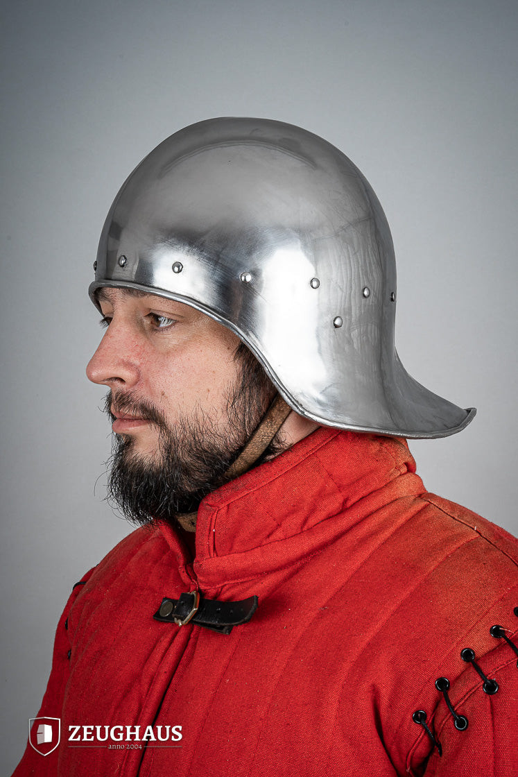 Sallet-type open helmet, polished finish (1.6 mm.)