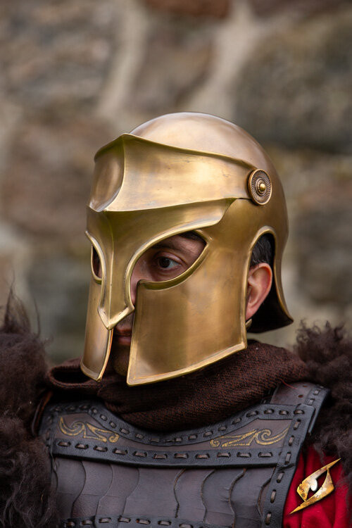 Corinthian palace guard helmet, antique brass finish