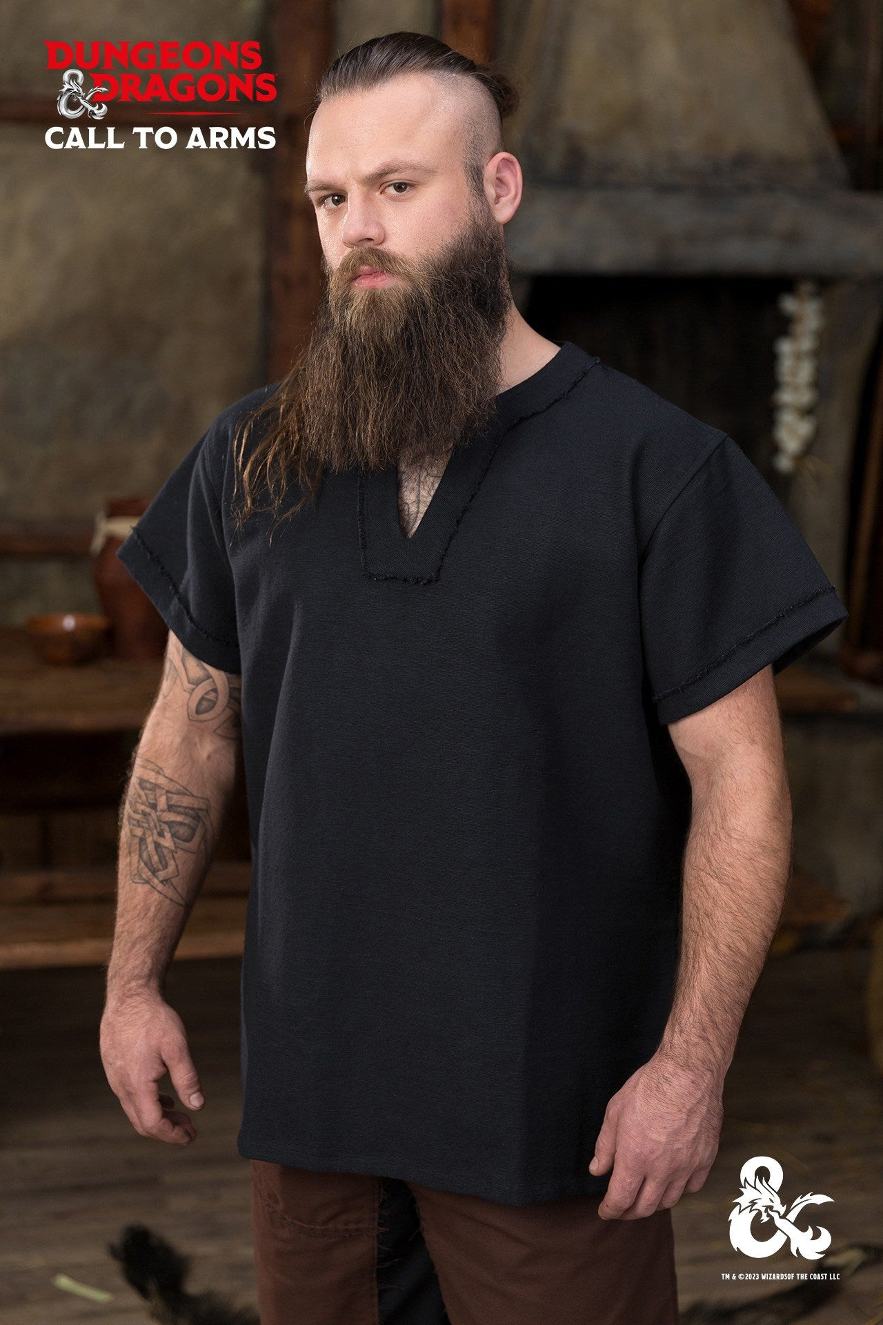 Barbara medieval shirt in cotton, black