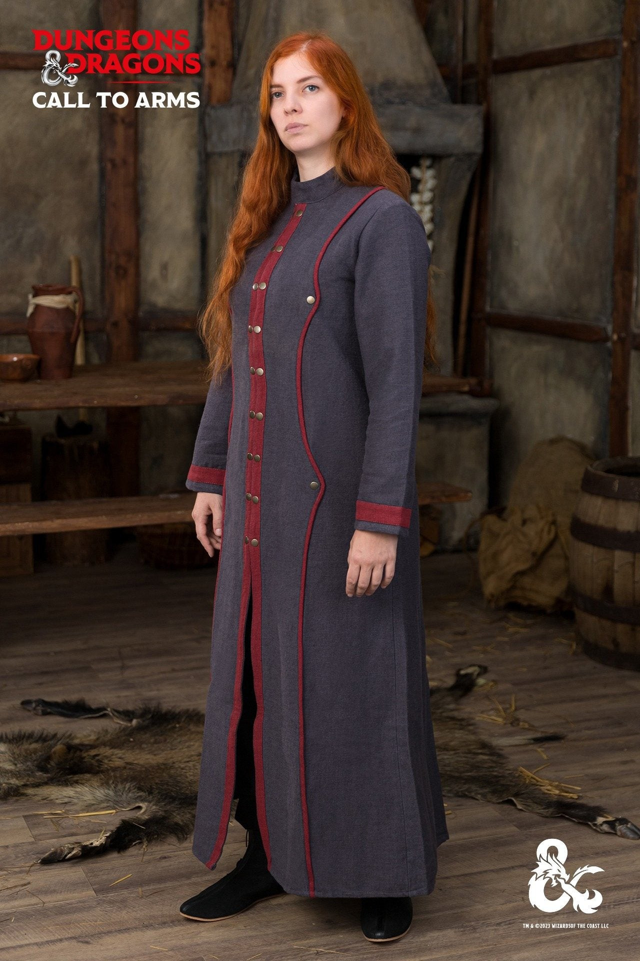 Medieval witch coat, gray-red color