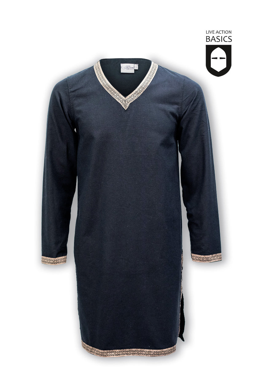 Long medieval tunic in cotton, black