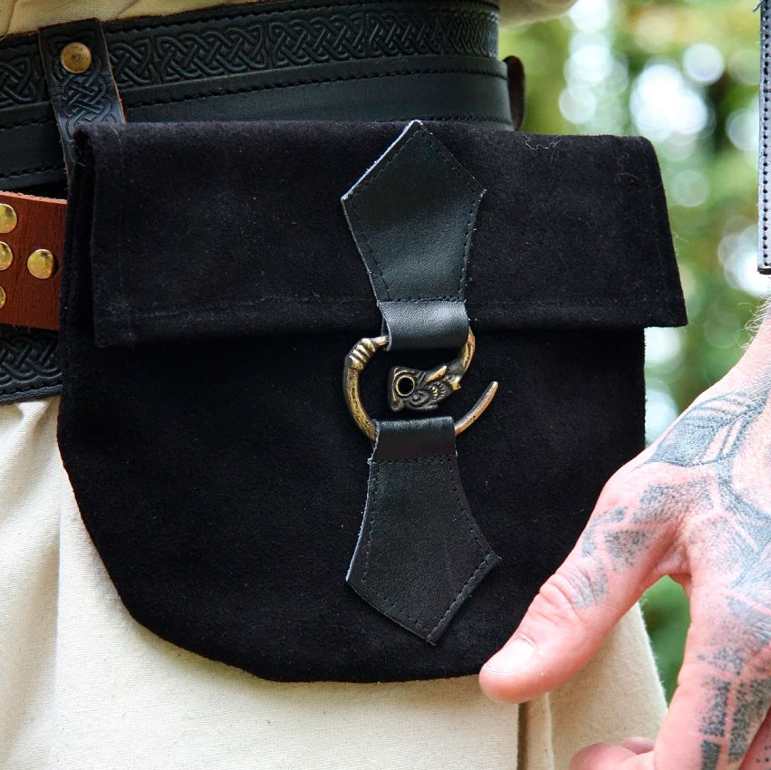 Medieval leather bag model Will, black