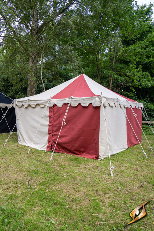 Medieval marquee tent, natural-red 4 x 4 meters (Compact Version)