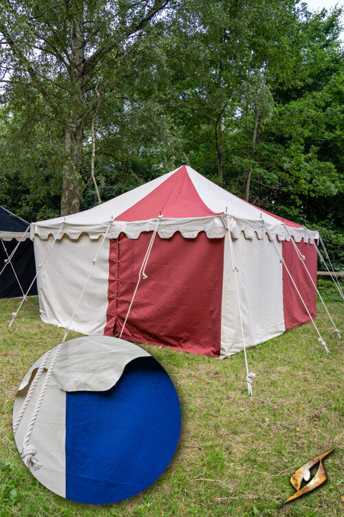Medieval marquee tent, natural-blue 4 x 4 meters (Compact Version)