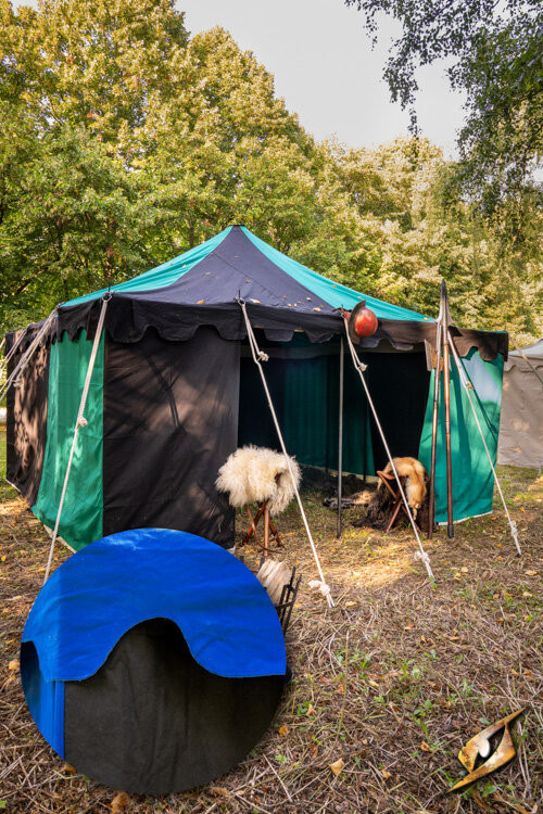 Medieval marquee tent, black-blue 4 x 4 meters (Compact Version)