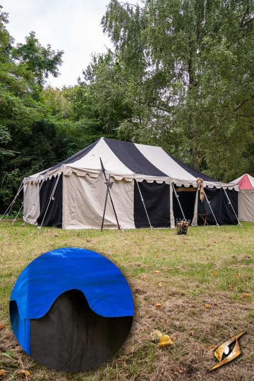 Medieval marquee tent, black-blue 5 x 8 meters. (Compact Version)