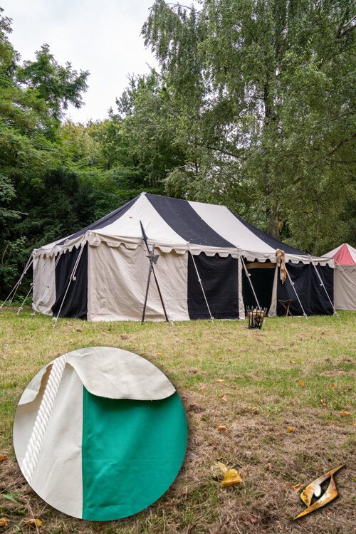 Medieval marquee tent, natural-green 5 x 8 meters. (Compact Version)