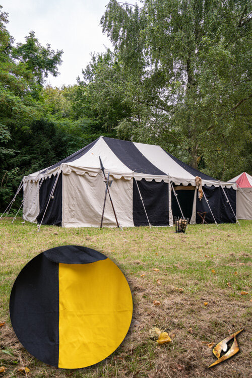Medieval marquee tent, black-yellow 5 x 8 meters. (Compact Version)