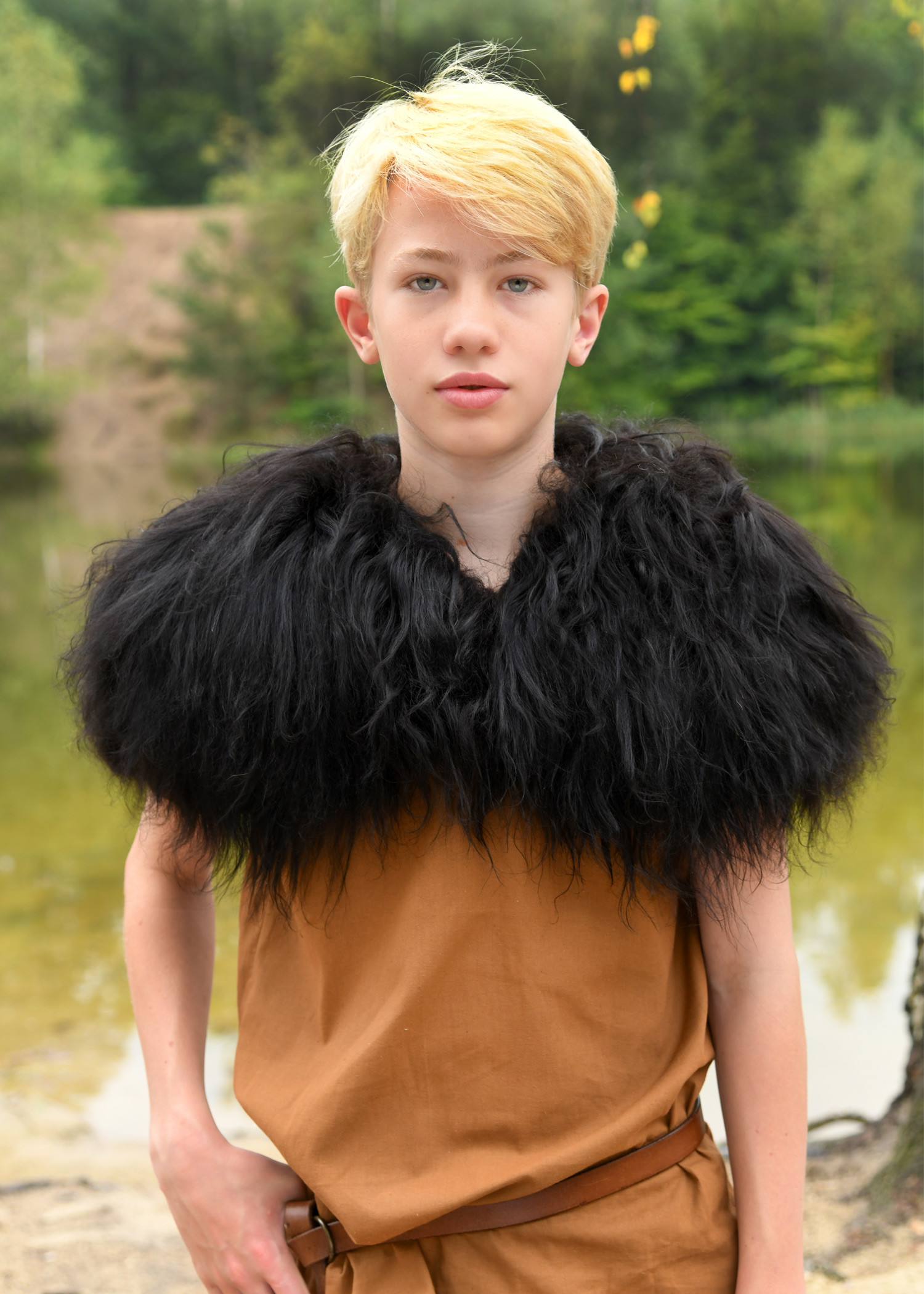 Viking shoulder pads for children in black sheepskin