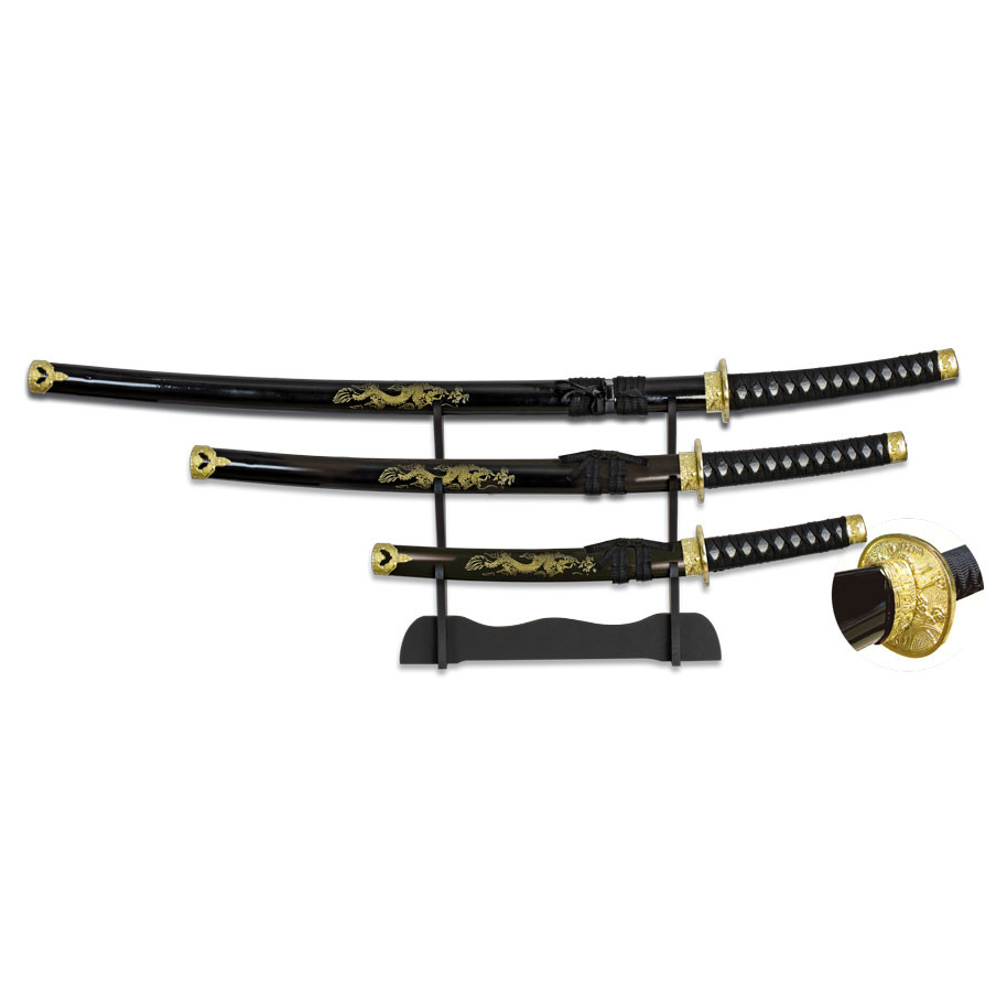 Katana, Wakizashi and Tanto red with black lacquer stand