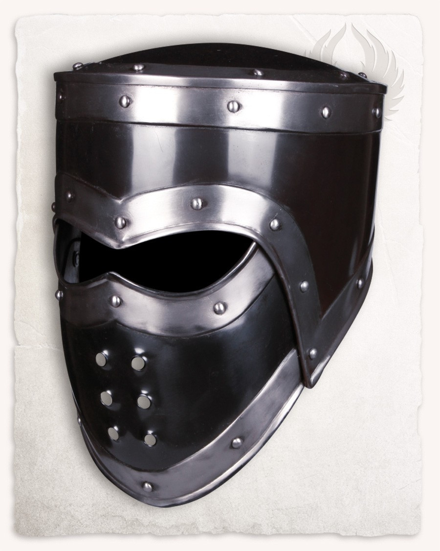 Medieval helmet blackened steel model Edward