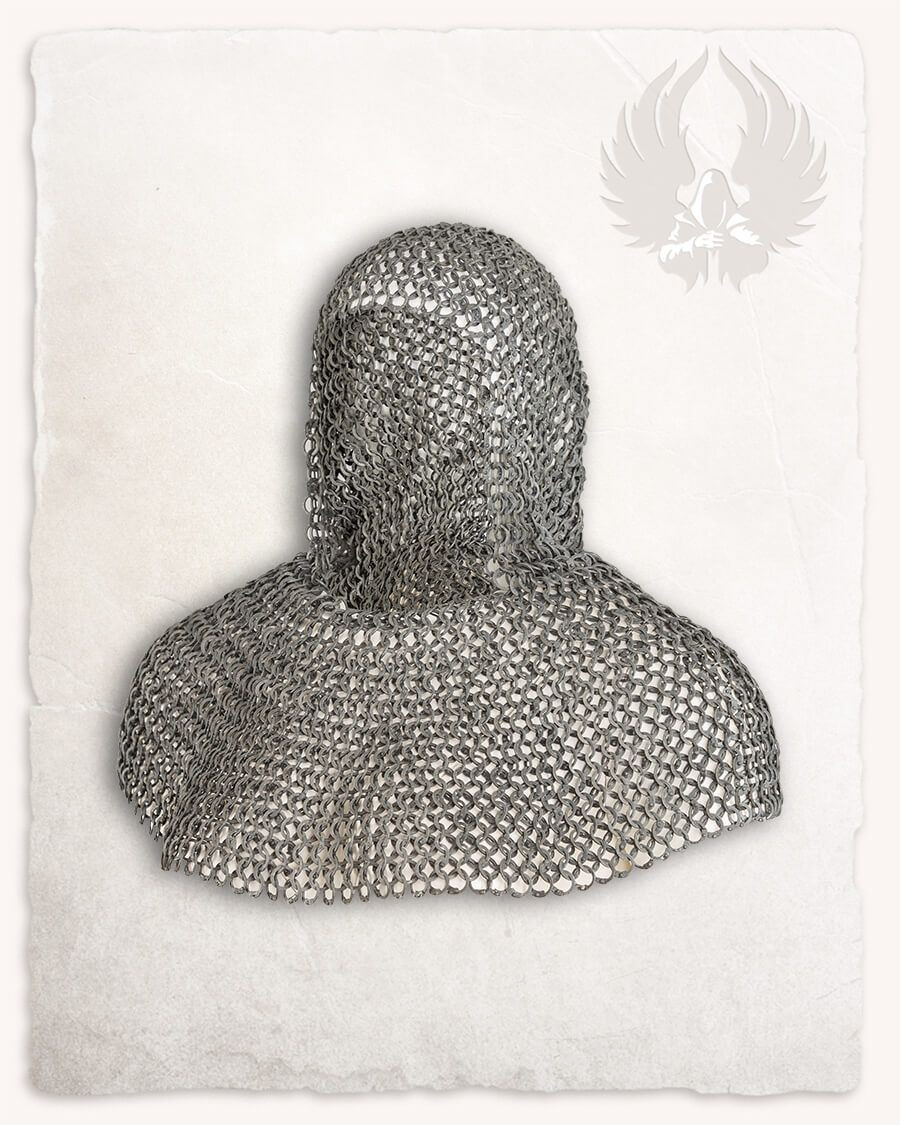 Aluminum chainmail coif with flat riveted ring