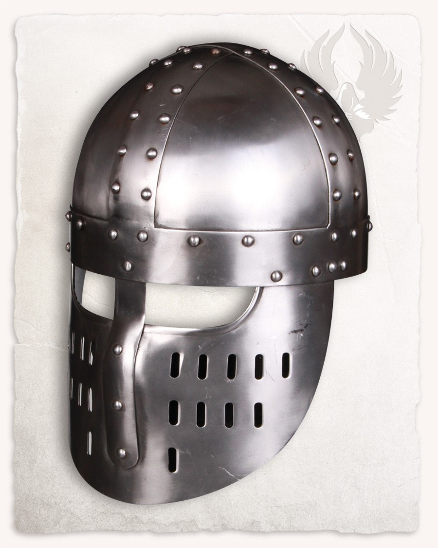 Medieval polished steel helmet model Peter