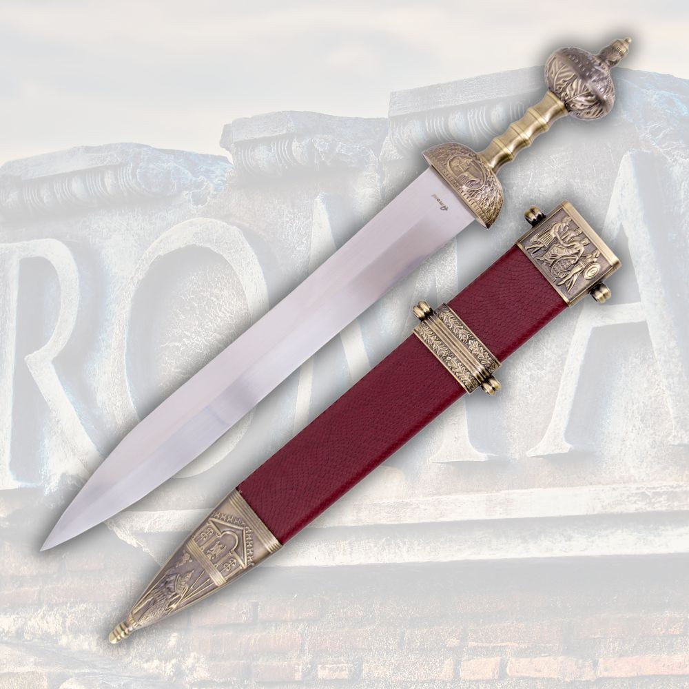 Roman sword Gladius black decorated sheath, bronze finish