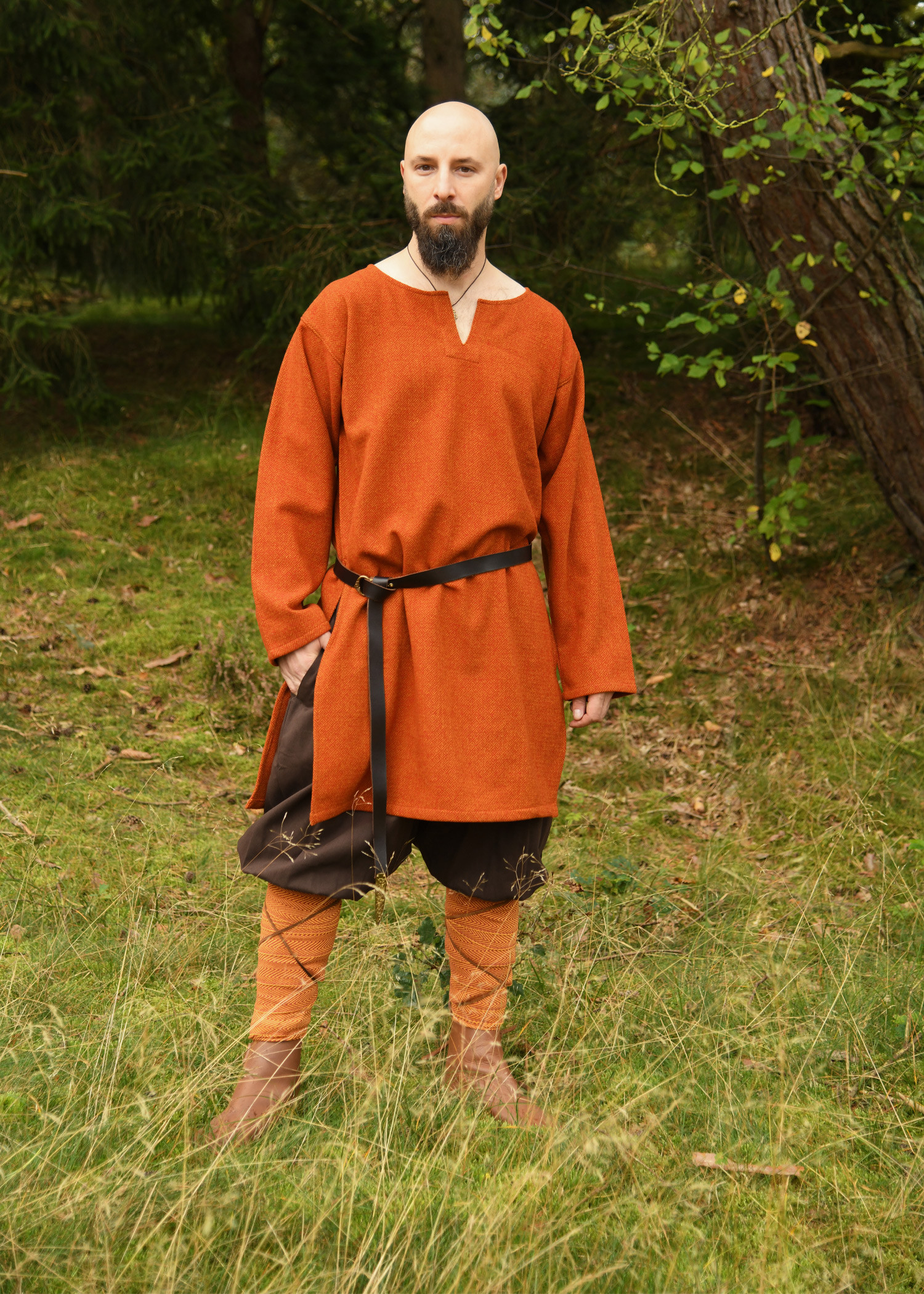 Long Viking wool tunic, orange color