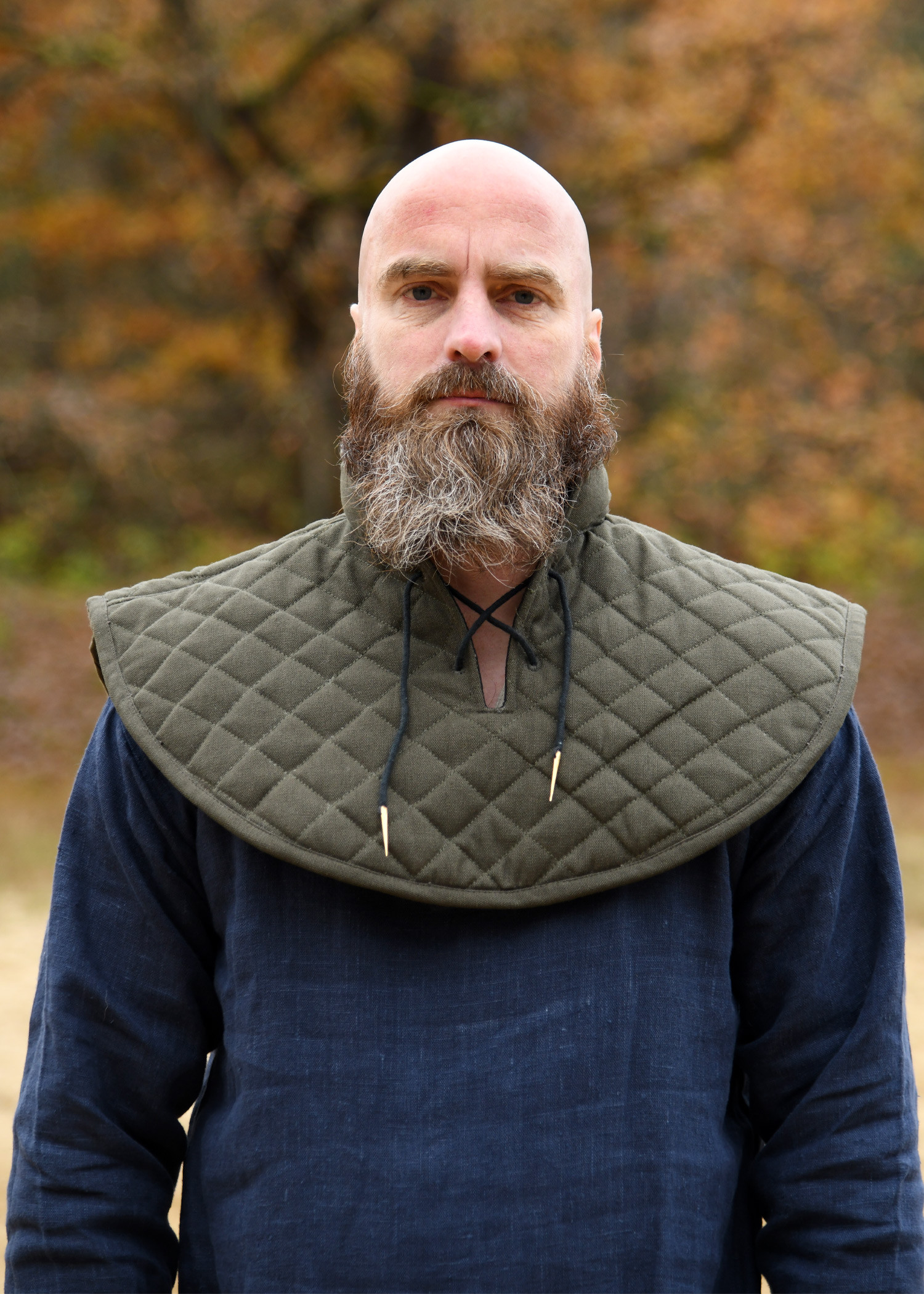 Medieval padded gorget made of cotton, olive green