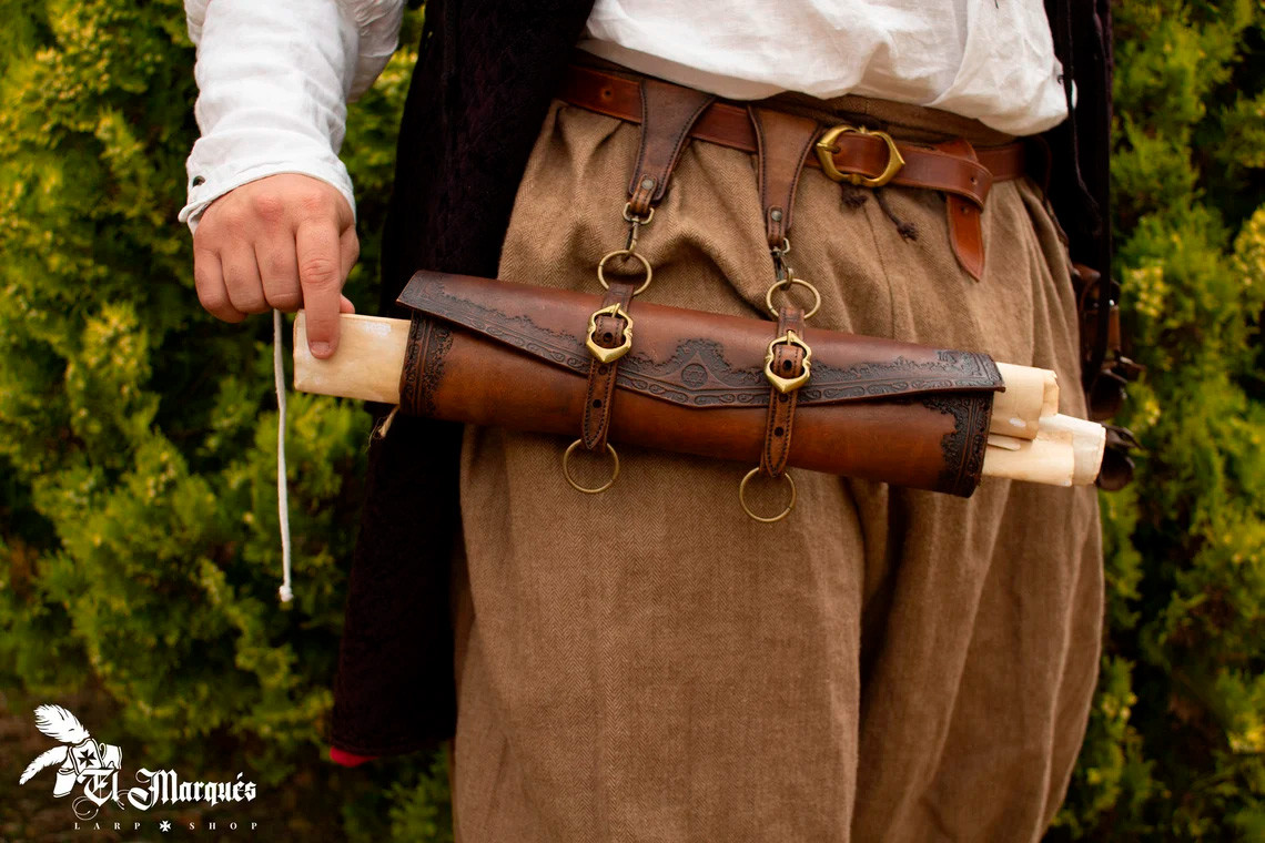 Leather belt scroll holder for LARP